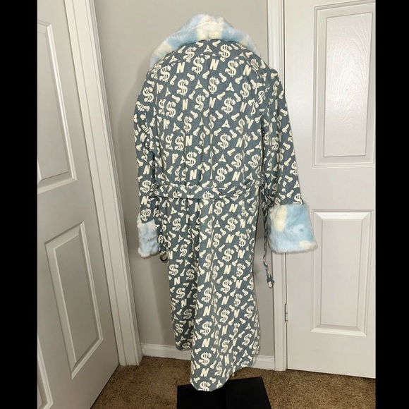 NAMILIA Dick Dollar Money Monogram Denim Coat Jacket NWT L - Picture 2 of 13